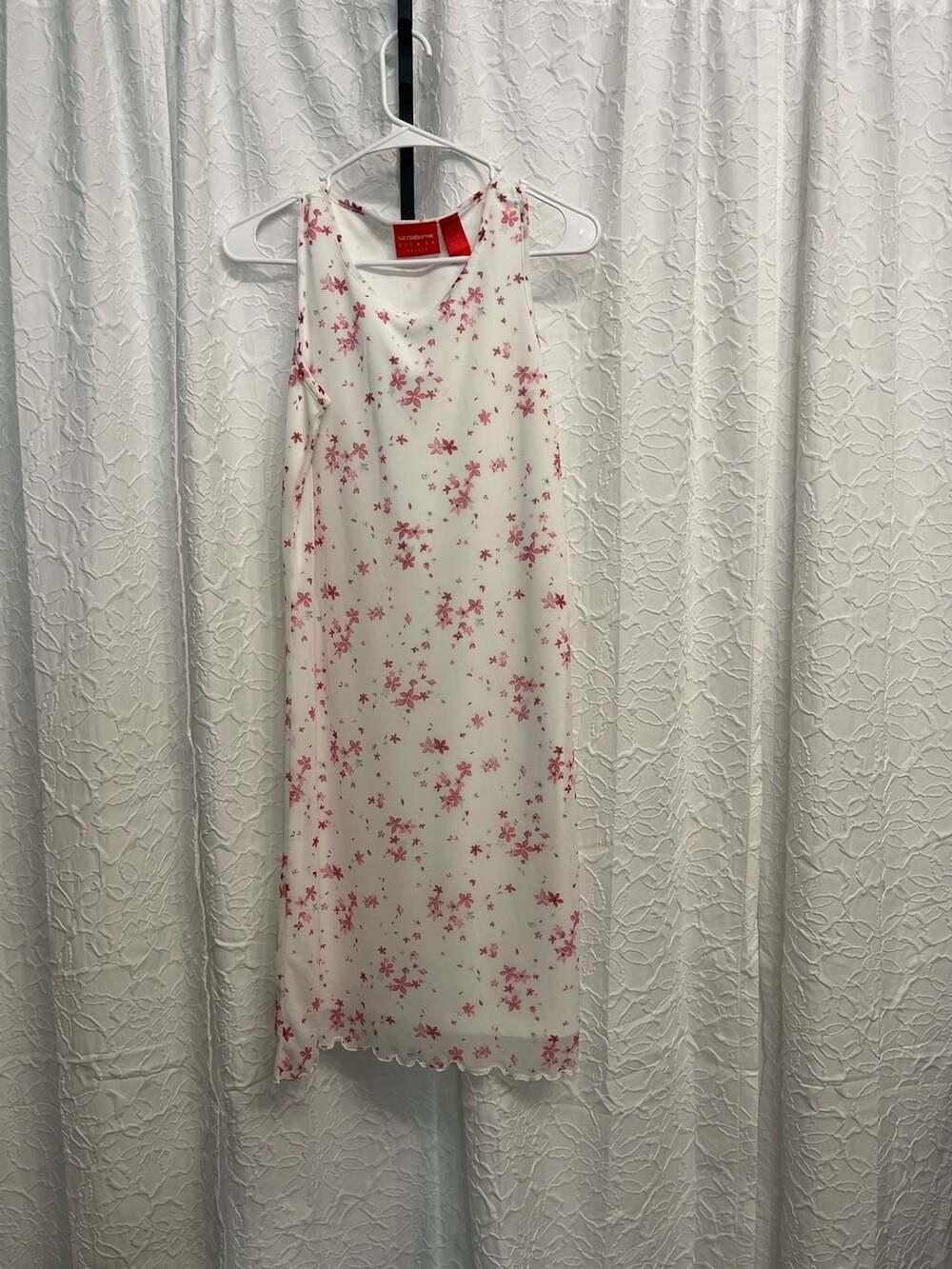 Liz Claiborne Floral Slip Dress Size Petite S White Pink Sleeveless Y2K